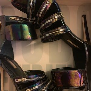 Iridescent zippered heels